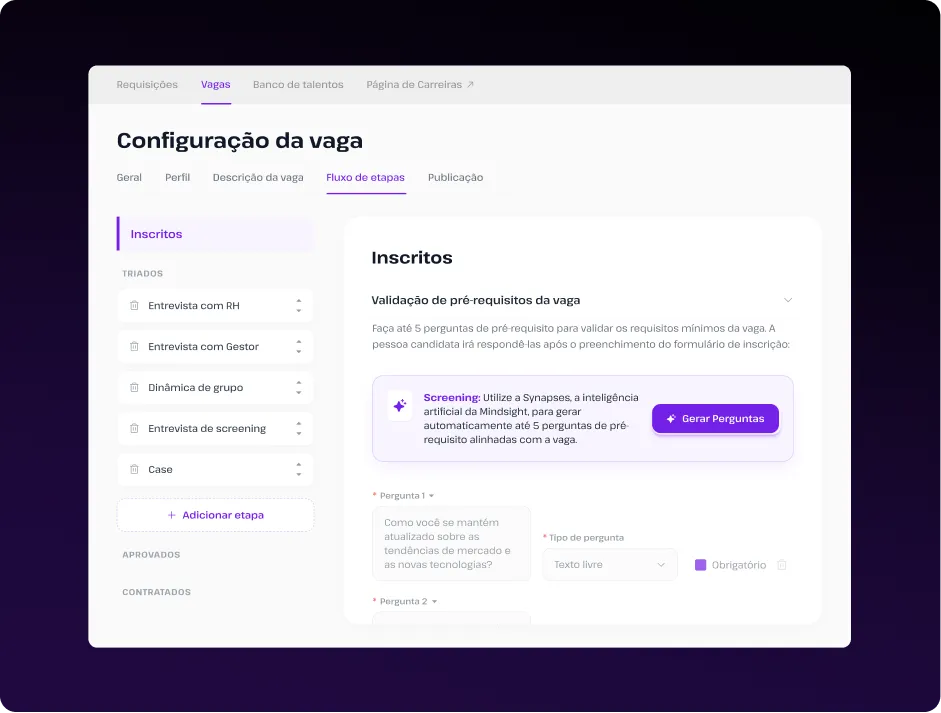 Abertura e gestão de vagas